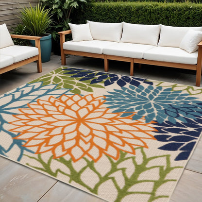 5' Blue And Green Square Indoor Outdoor Area Rug HomeRoots