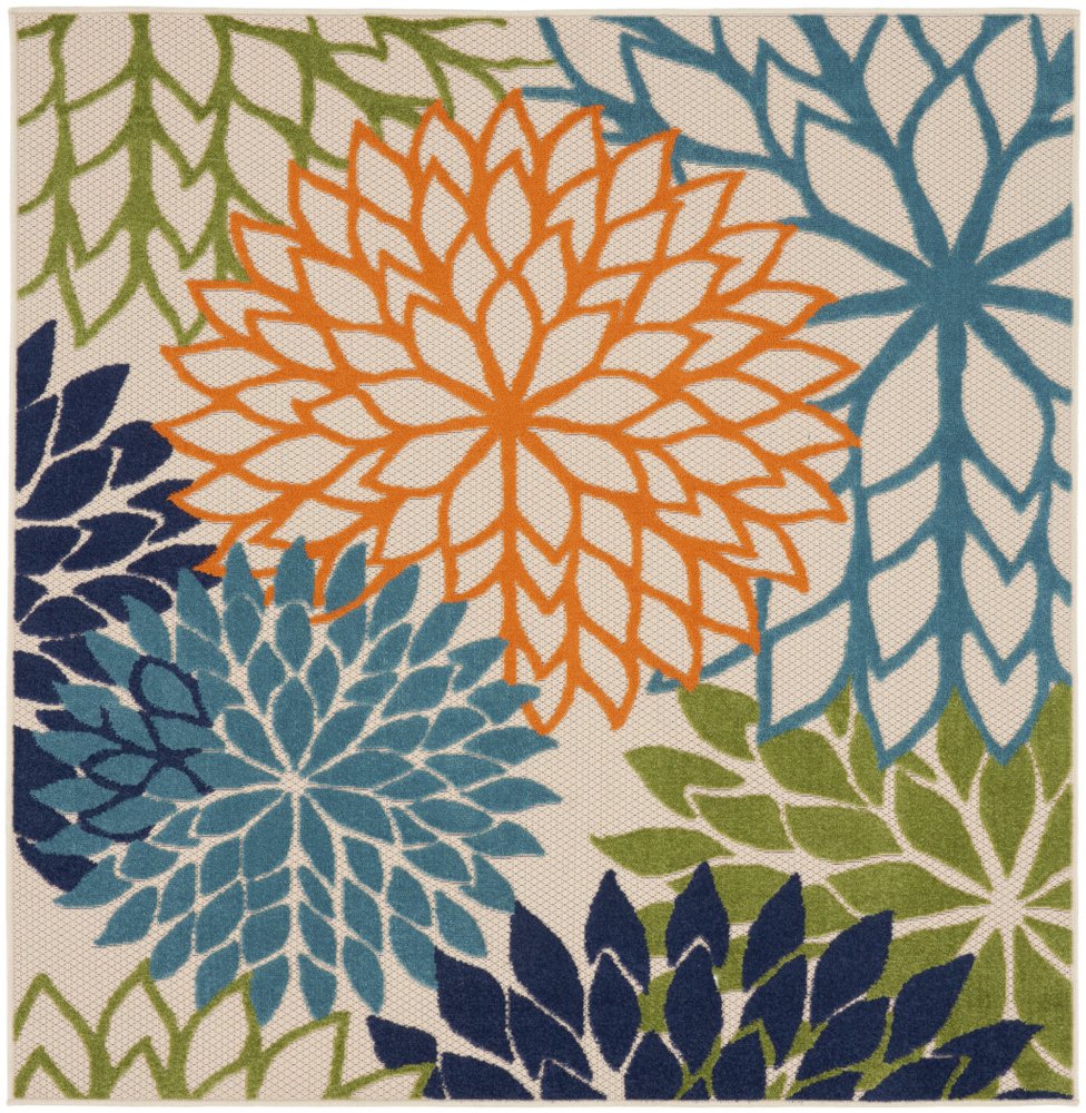 5' Blue And Green Square Indoor Outdoor Area Rug HomeRoots