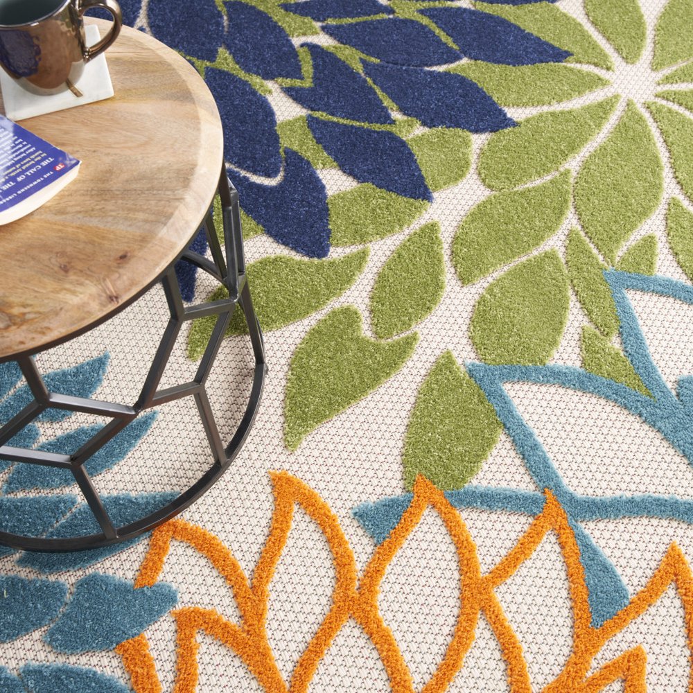 10' Blue And Green Round Indoor Outdoor Area Rug — view 5