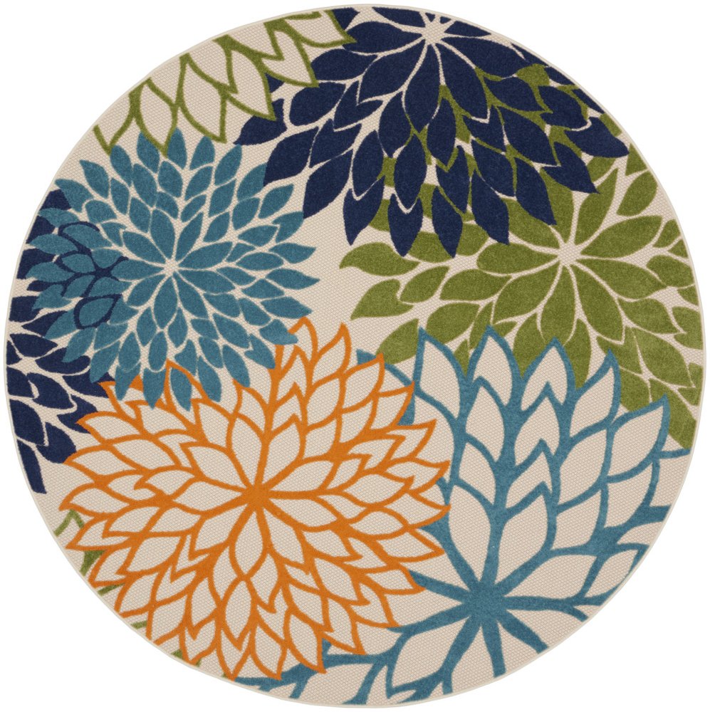 10' Blue And Green Round Indoor Outdoor Area Rug — view 6