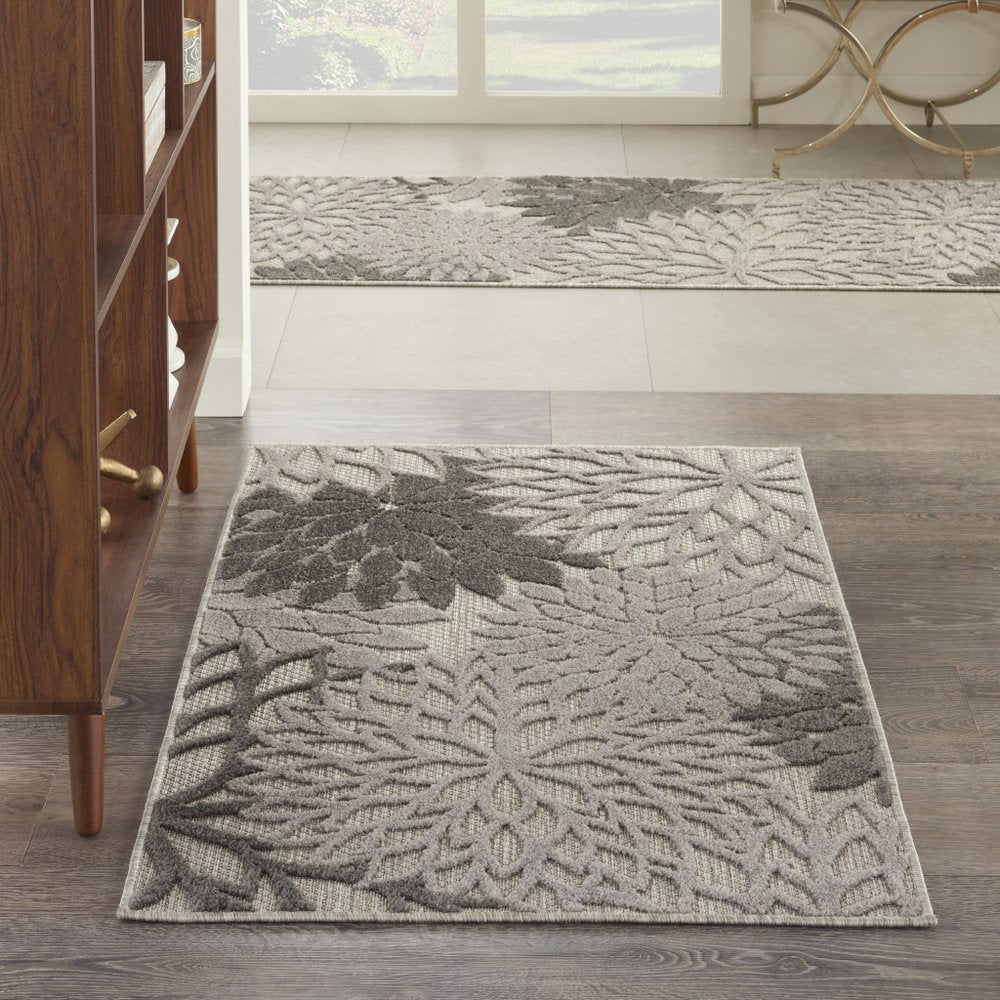 3' X 5' Gray Floral Stain Resistant Non Skid Indoor Outdoor Area Rug HomeRoots