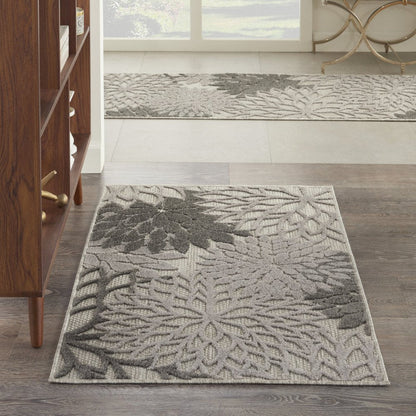3' X 5' Gray Floral Stain Resistant Non Skid Indoor Outdoor Area Rug HomeRoots