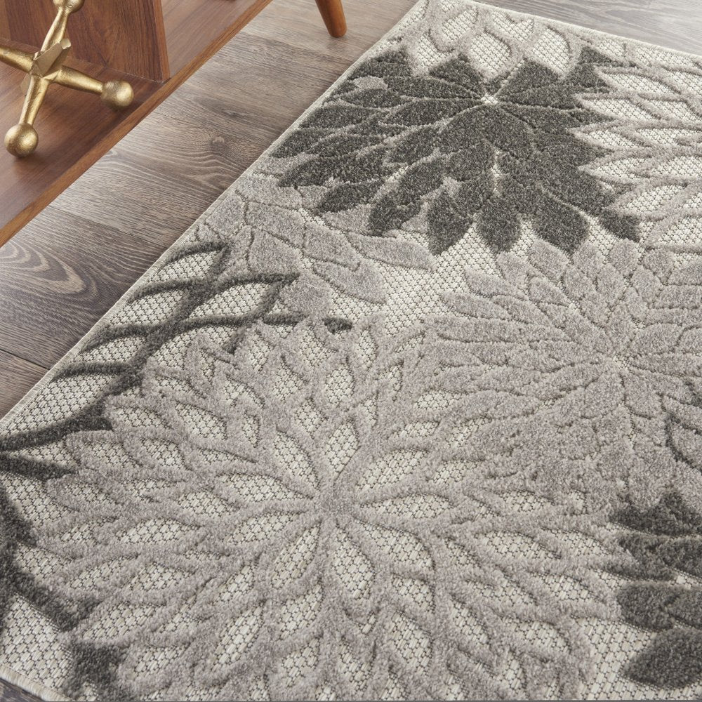 3' X 5' Gray Floral Stain Resistant Non Skid Indoor Outdoor Area Rug — view 7