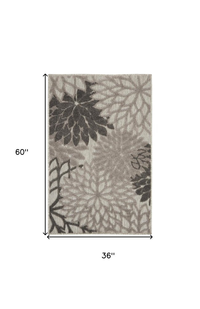 3' X 5' Gray Floral Stain Resistant Non Skid Indoor Outdoor Area Rug HomeRoots