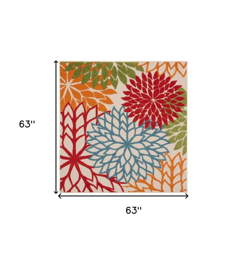 5' Green Orange and Red Indoor Outdoor Area Rug — view 1