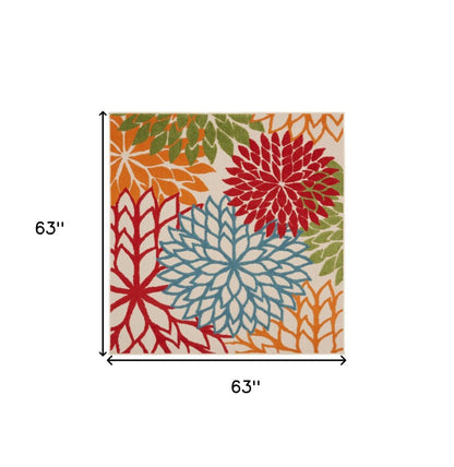 5' Green Orange and Red Indoor Outdoor Area Rug HomeRoots