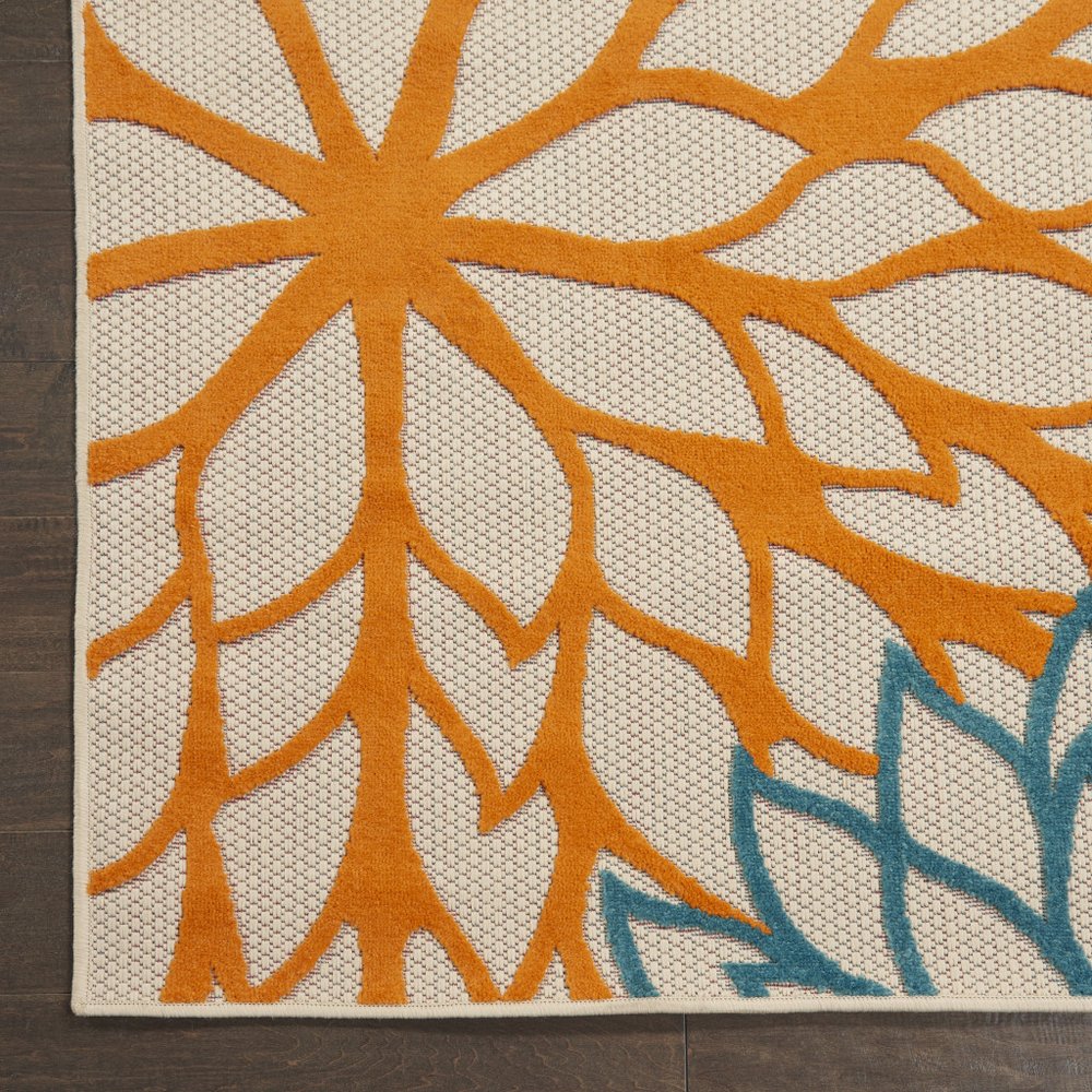 5' Green Orange and Red Indoor Outdoor Area Rug — view 9