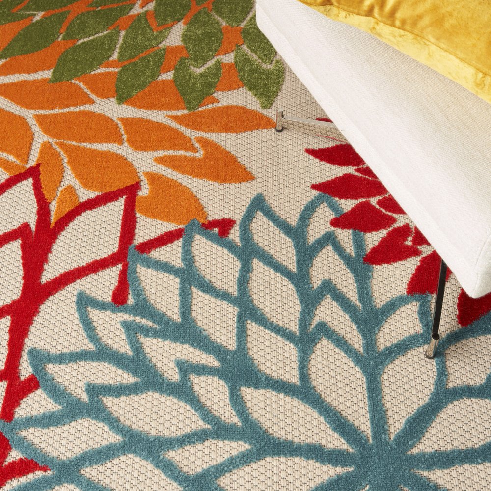 5' Green Orange and Red Indoor Outdoor Area Rug HomeRoots