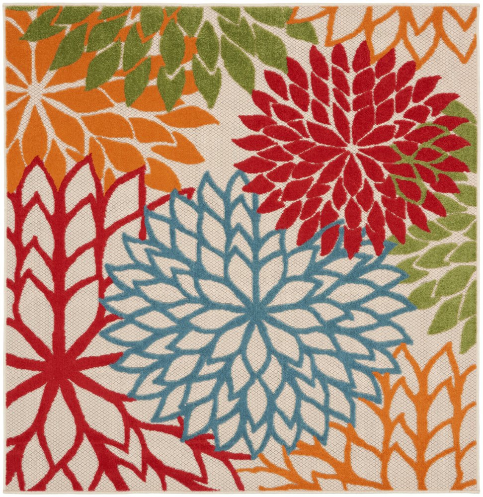 5' Green Orange and Red Indoor Outdoor Area Rug — view 7
