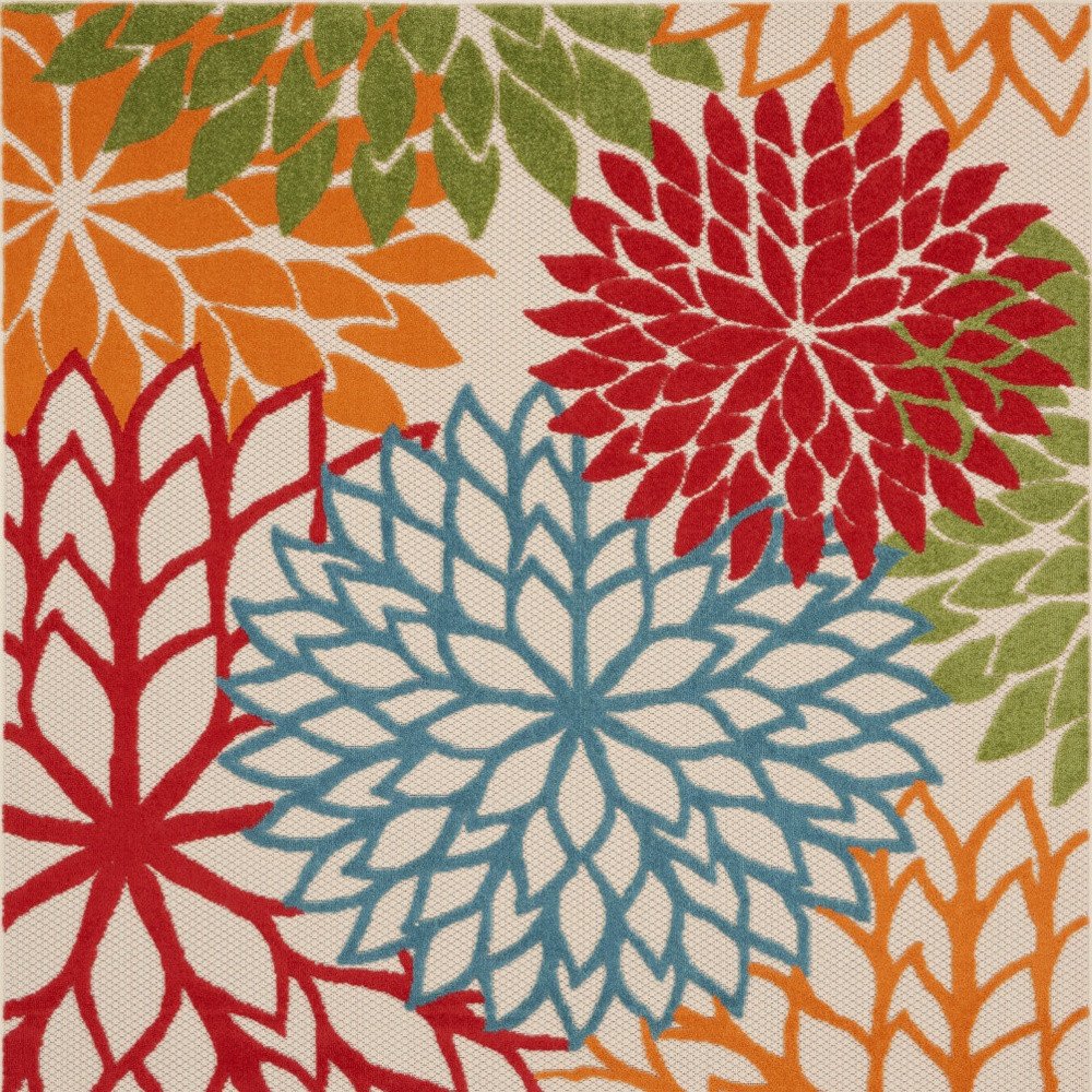 5' Green Orange and Red Indoor Outdoor Area Rug — view 3