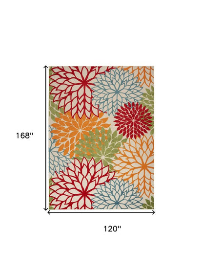 10' X 14' Green Orange And Red Indoor Outdoor Area Rug HomeRoots