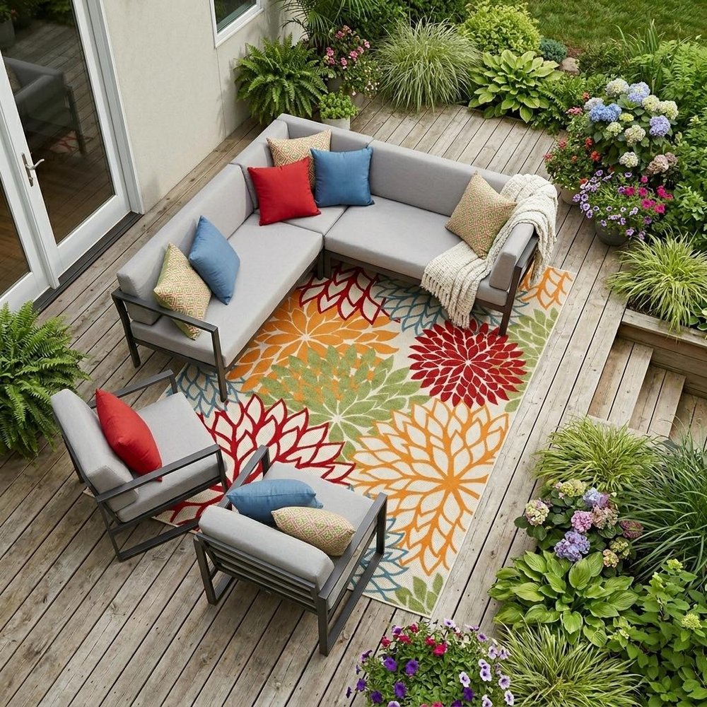 10' X 14' Green Orange And Red Indoor Outdoor Area Rug HomeRoots