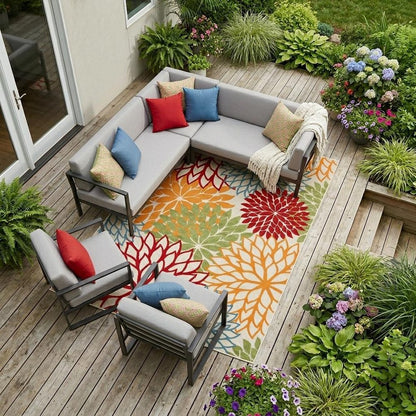 10' X 14' Green Orange And Red Indoor Outdoor Area Rug HomeRoots