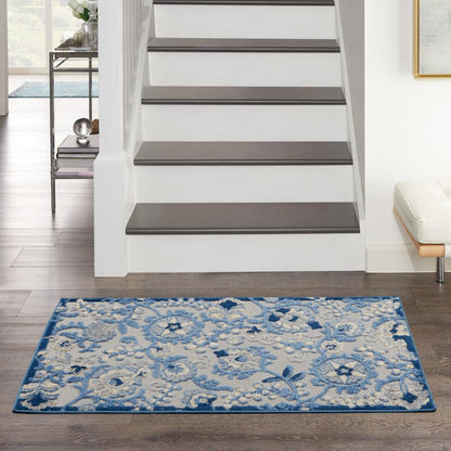 3' X 5' Blue And Gray Floral Power Loom Area Rug HomeRoots