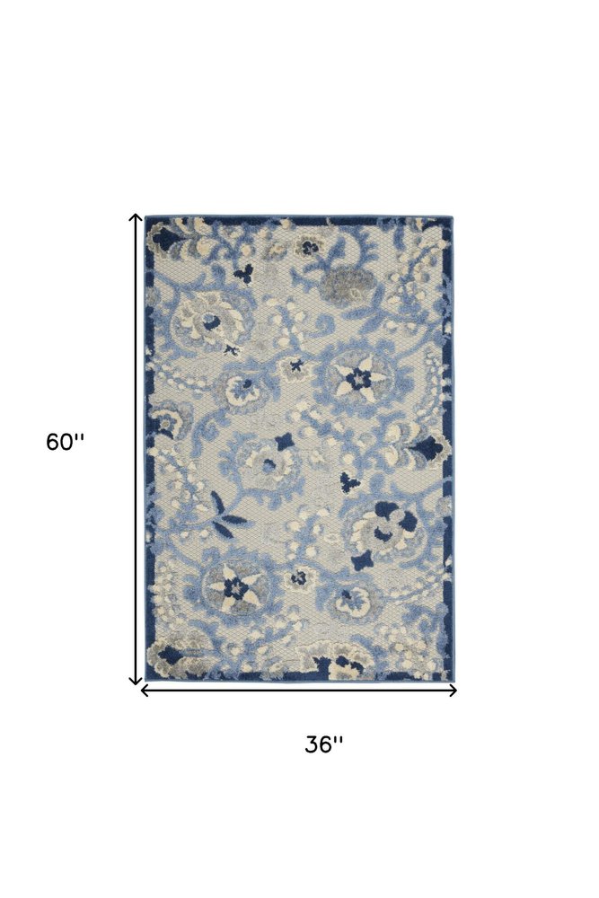 3' X 5' Blue And Gray Floral Power Loom Area Rug HomeRoots