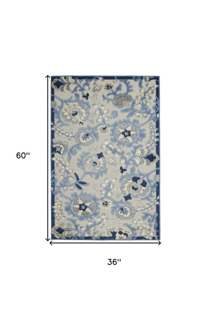 3' X 5' Blue And Gray Floral Power Loom Area Rug HomeRoots