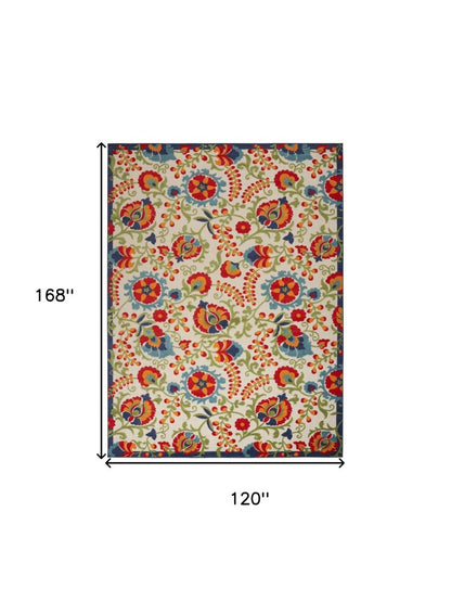 10' X 14' Ivory Blue And Orange Indoor Outdoor Area Rug HomeRoots