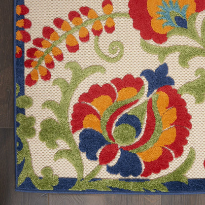 10' X 14' Ivory Blue And Orange Indoor Outdoor Area Rug HomeRoots