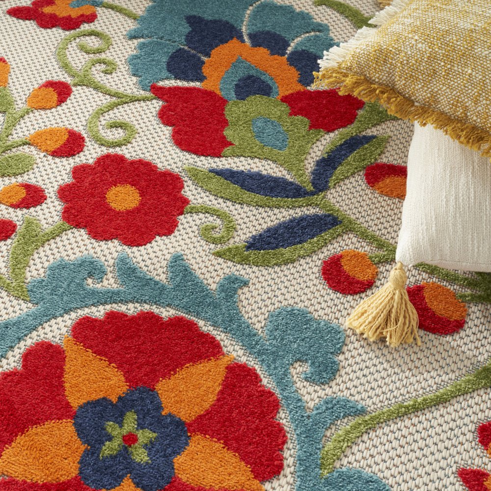 10' X 14' Ivory Blue And Orange Indoor Outdoor Area Rug — view 6