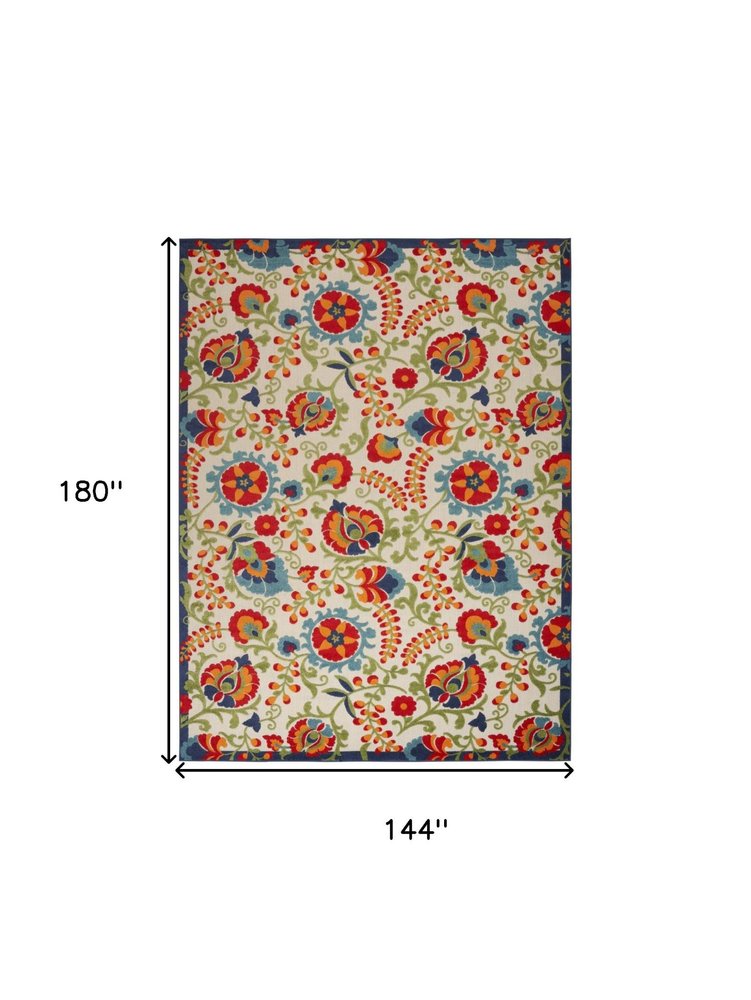 12' X 15' Ivory Blue And Orange Indoor Outdoor Area Rug HomeRoots