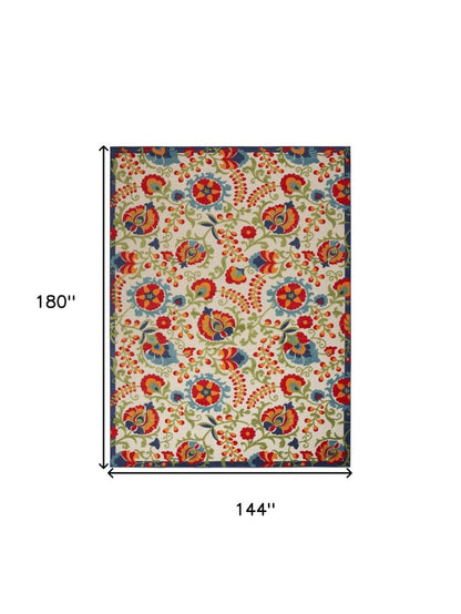 12' X 15' Ivory Blue And Orange Indoor Outdoor Area Rug HomeRoots