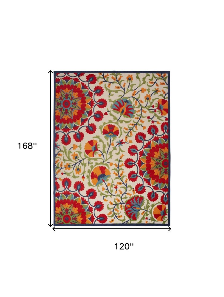 10' X 14' Red And Ivory Indoor Outdoor Area Rug HomeRoots