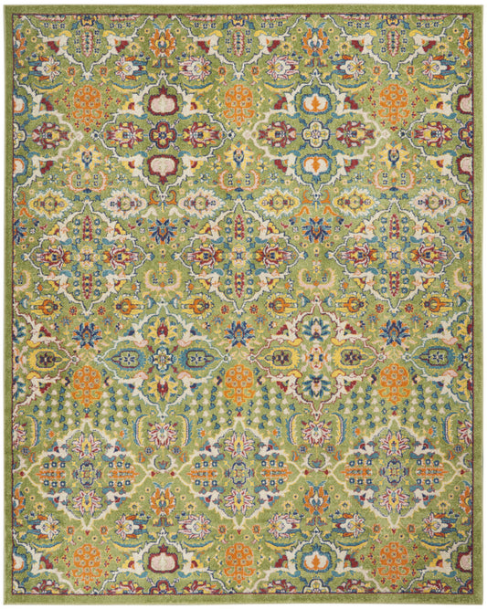 9' X 12' Green Floral Power Loom Area Rug - 108.0" (H) x 144.0" (W) x 0.25" (D)