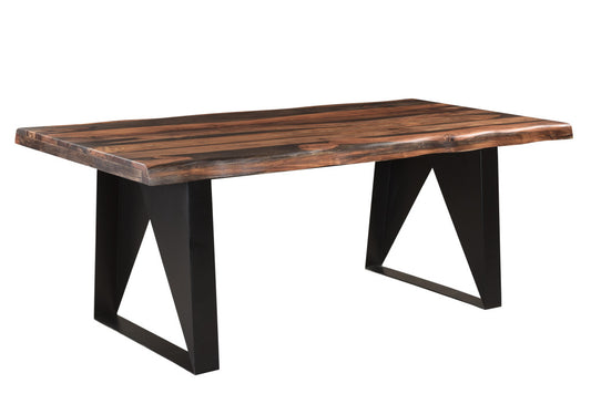 80" Dark Brown And Black Solid Wood And Metal Sled Base Dining Table