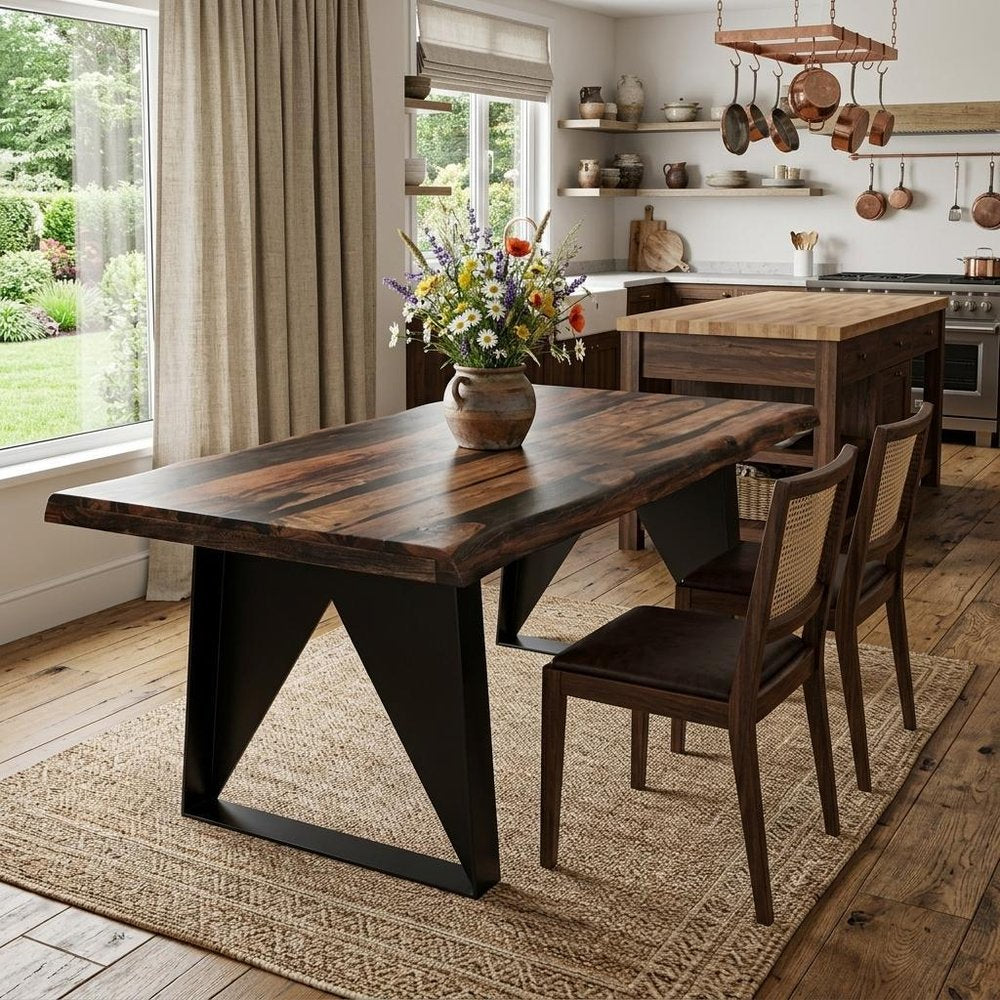80" Dark Brown And Black Solid Wood And Metal Sled Base Dining Table HomeRoots