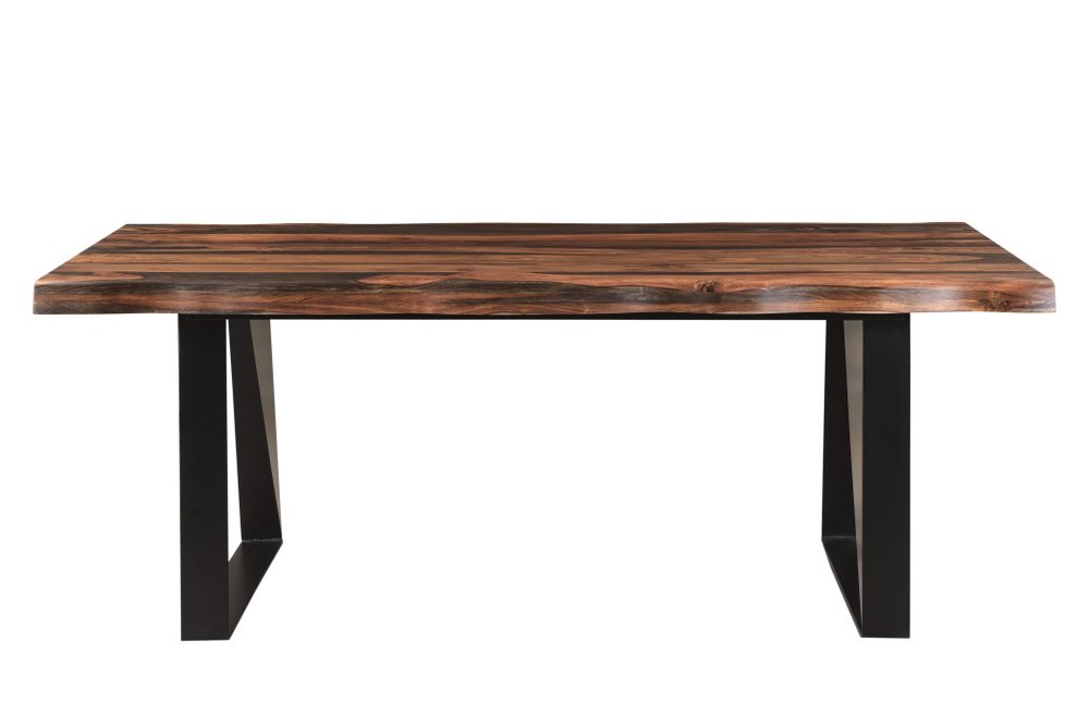 80" Dark Brown And Black Solid Wood And Metal Sled Base Dining Table HomeRoots