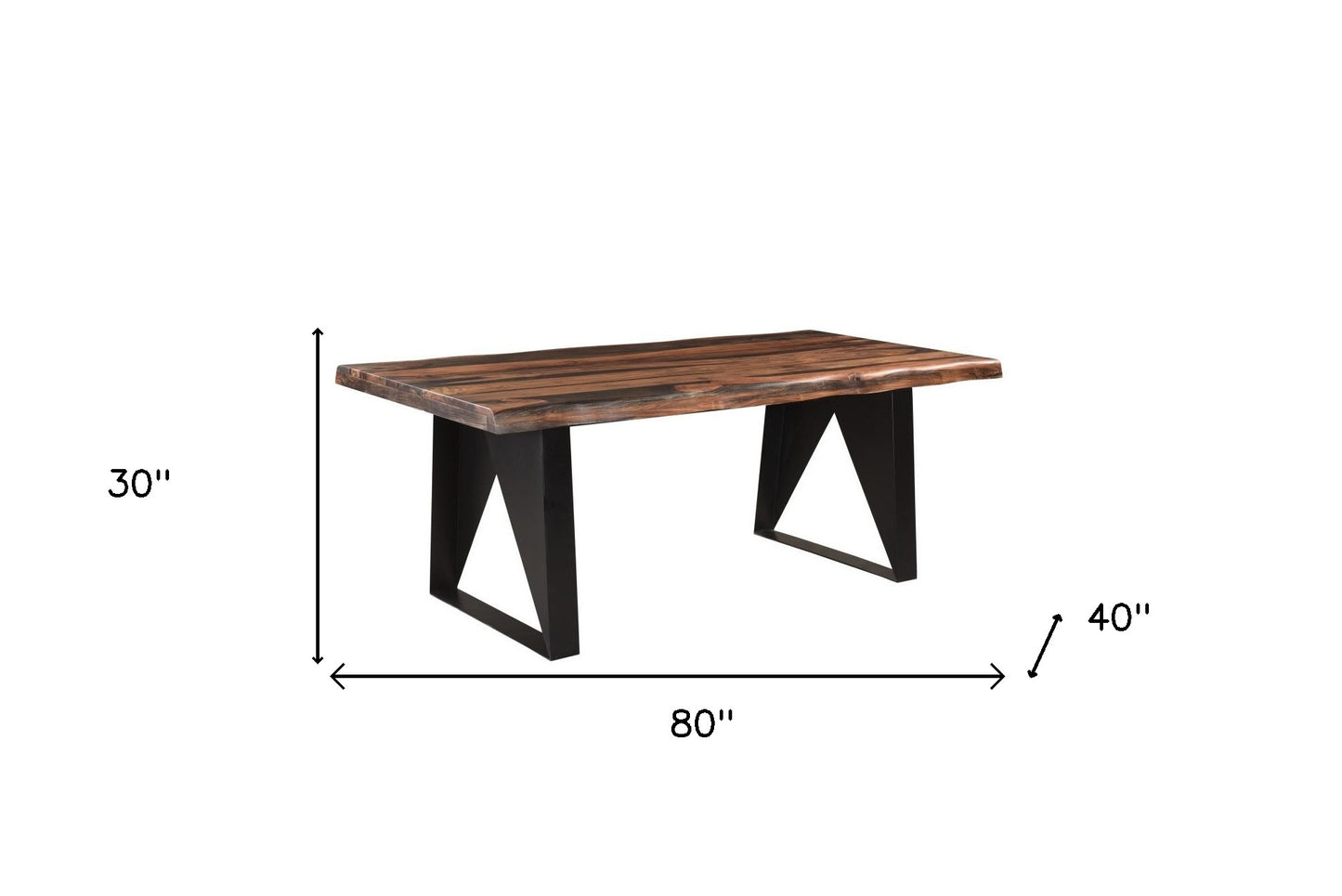 80" Dark Brown And Black Solid Wood And Metal Sled Base Dining Table