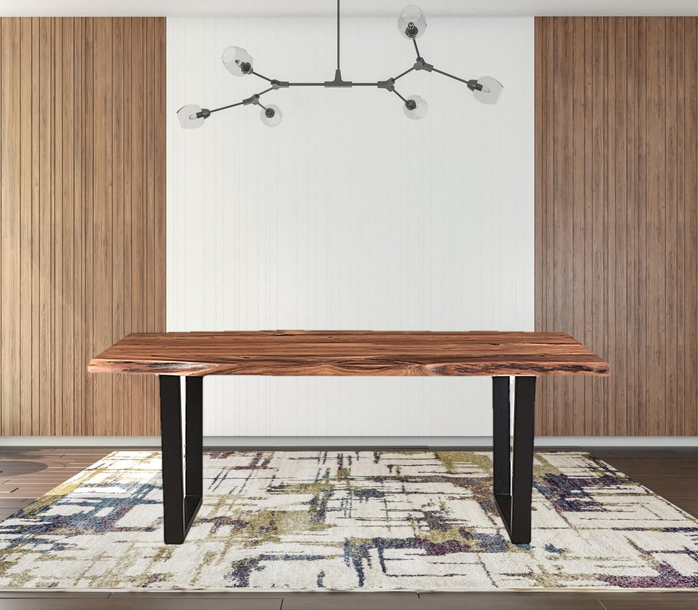 78" Brown And Black Solid Wood And Metal Dining Table HomeRoots