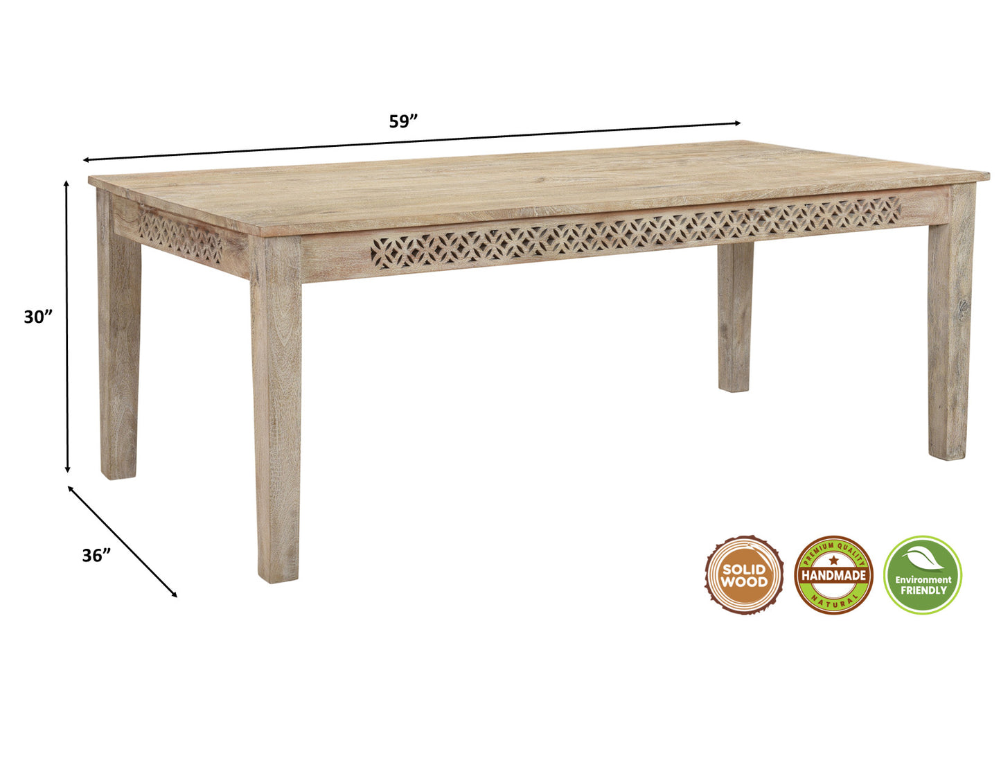 59" White Solid Wood Dining Table