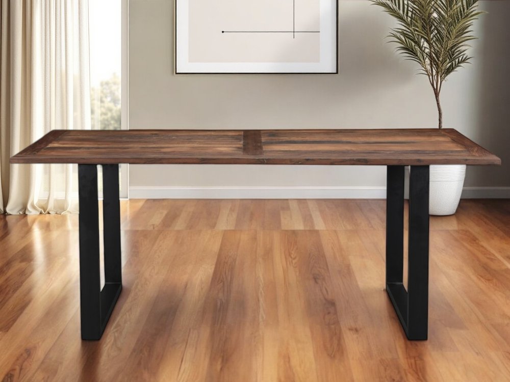 78" Dark Brown And Black Solid Wood Sled Base Dining Table HomeRoots