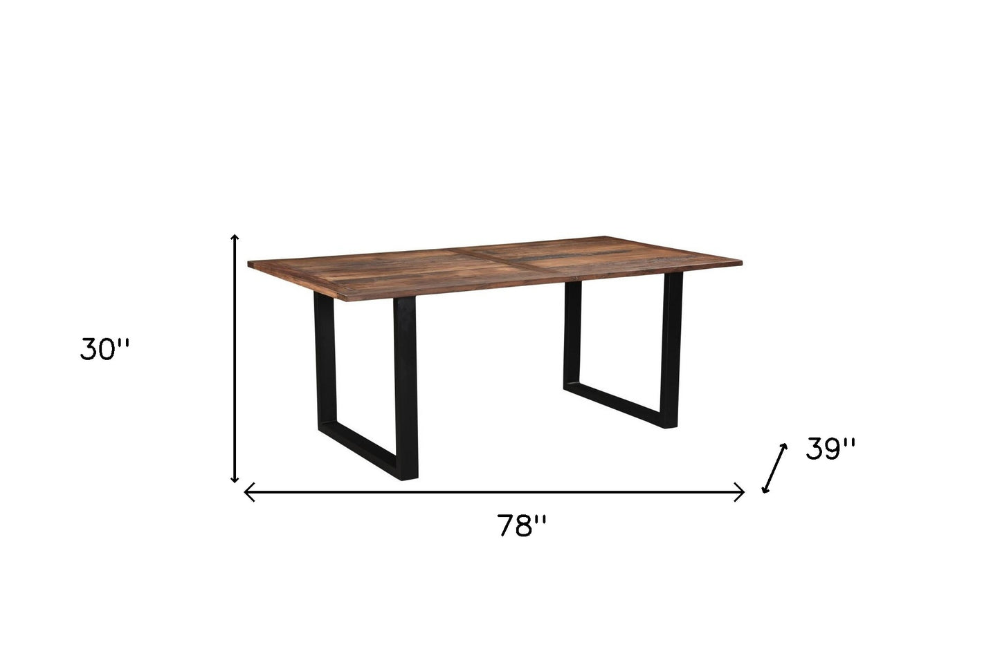 78" Dark Brown And Black Solid Wood Sled Base Dining Table