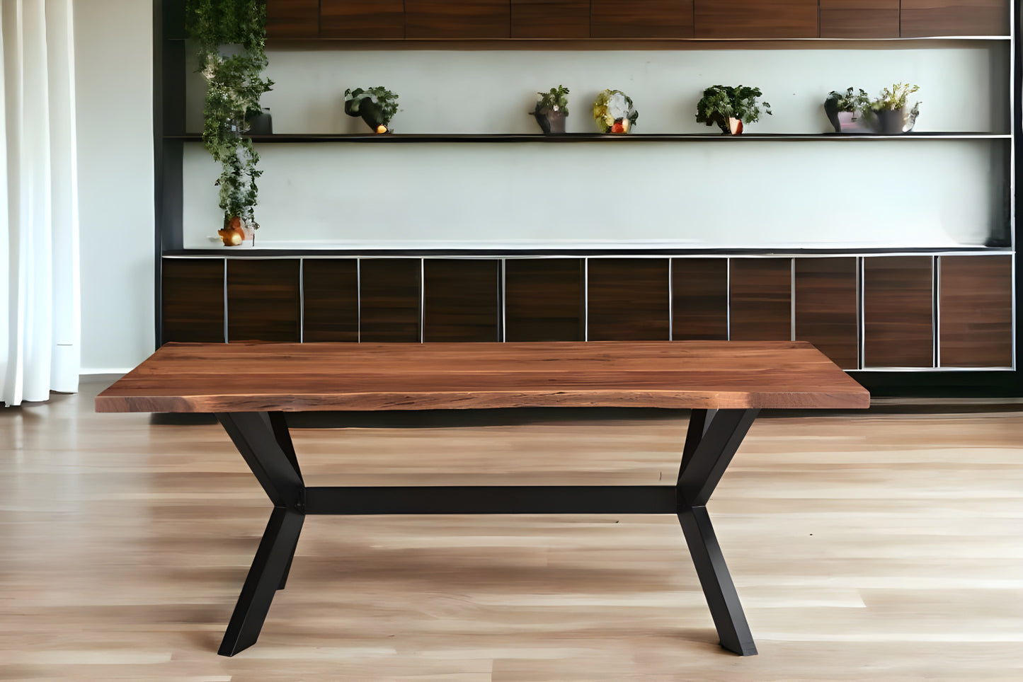 81" Brown And Black Solid Wood And Metal Dining Table