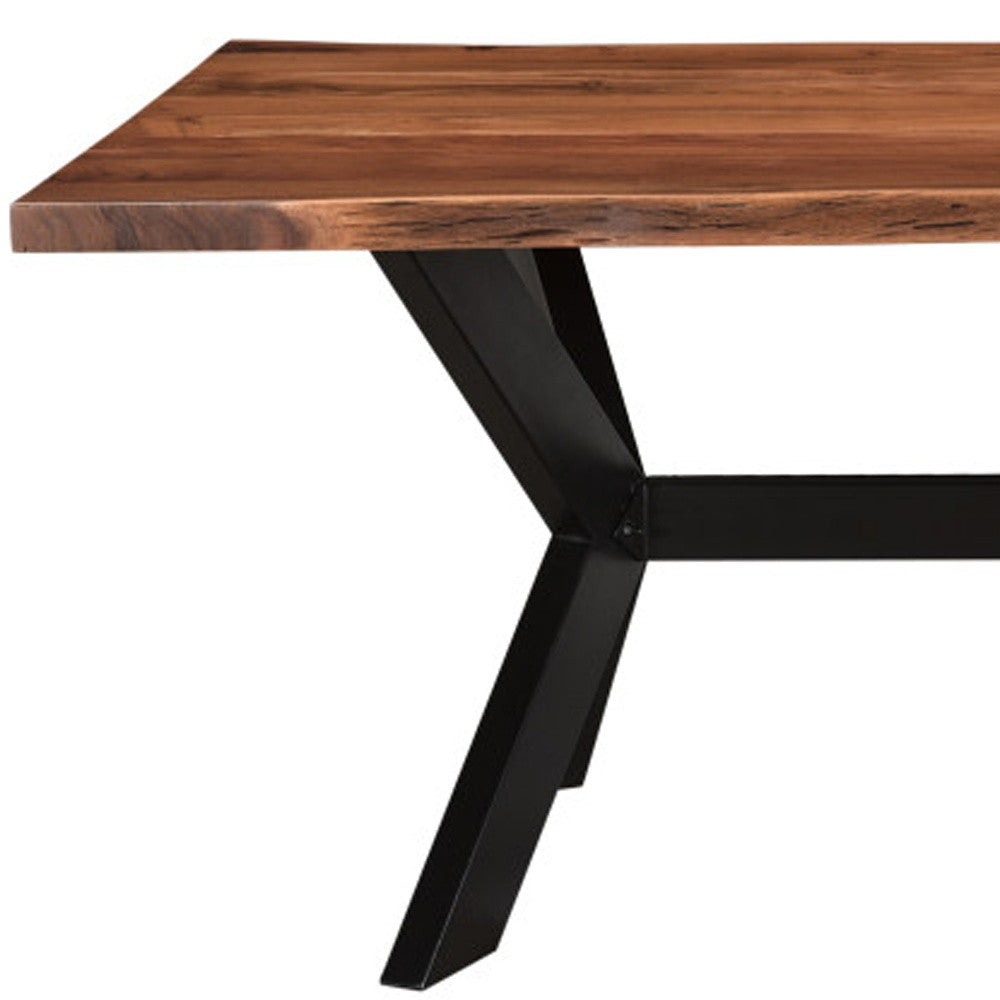 81" Brown And Black Solid Wood And Metal Trestle Base Dining Table