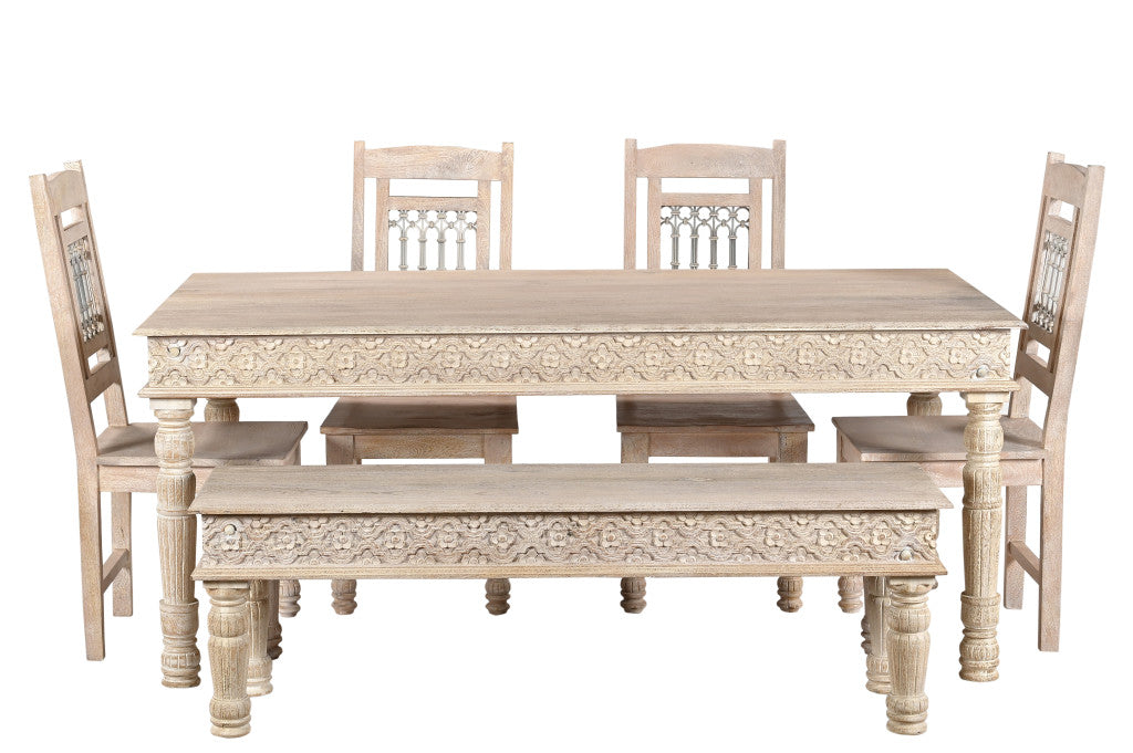 60" White Solid Wood Dining Table