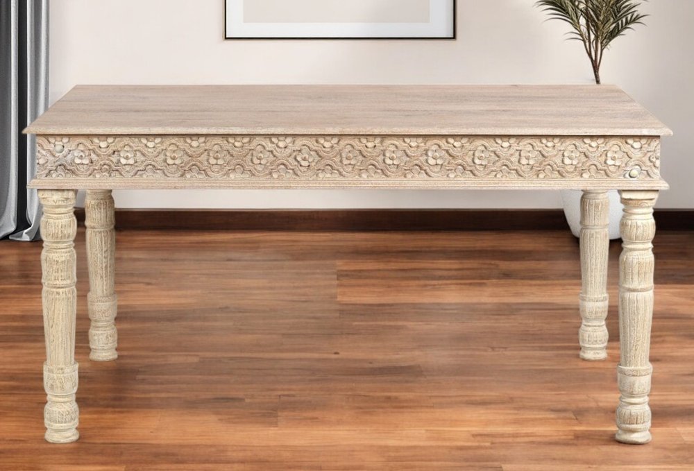 60" White Solid Wood Dining Table — view 2