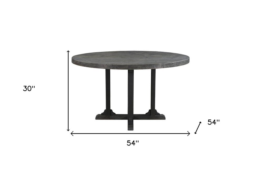 54" Black Rounded Solid Wood Pedestal Base Dining Table HomeRoots