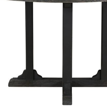 54" Black Rounded Solid Wood Pedestal Base Dining Table