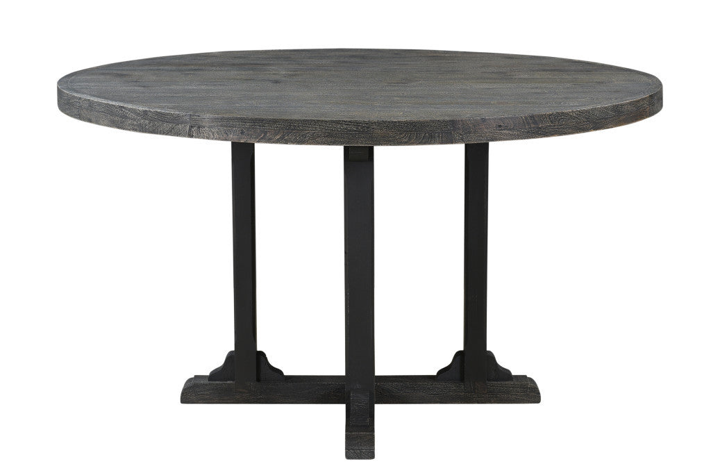 54" Black Rounded Solid Wood Pedestal Base Dining Table