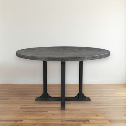 54" Black Rounded Solid Wood Pedestal Base Dining Table