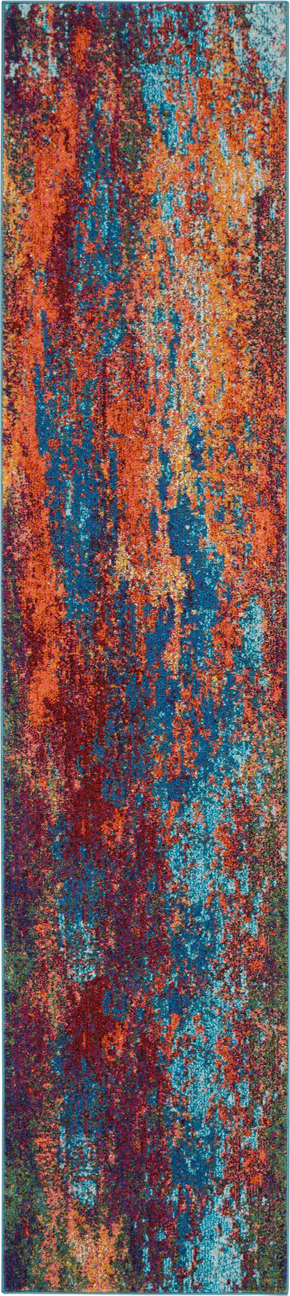 10' Blue and Orange Abstract Power Loom Runner Rug - 26.0" (L) x 120.0" (W) x 0.28" (H)