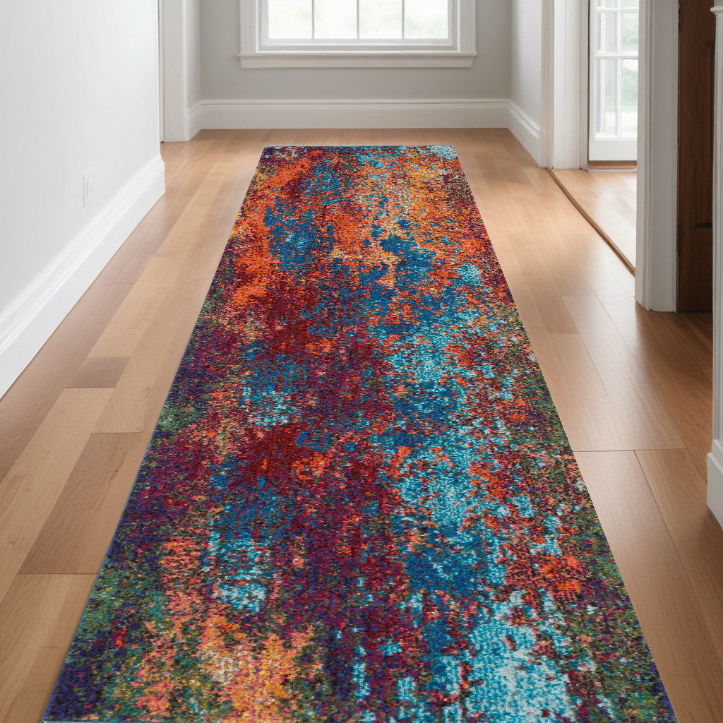 10' Blue and Orange Abstract Power Loom Runner Rug - 26.0" (L) x 120.0" (W) x 0.28" (H)