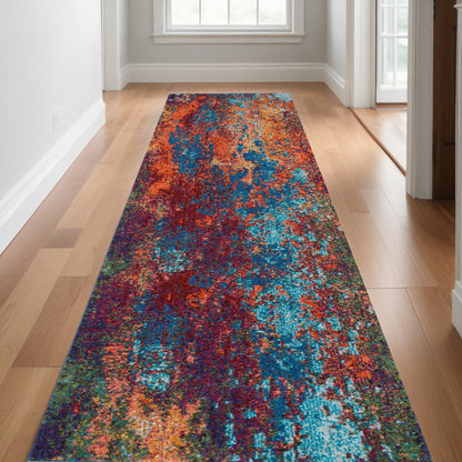 10' Blue and Orange Abstract Power Loom Runner Rug - 26.0" (L) x 120.0" (W) x 0.28" (H)