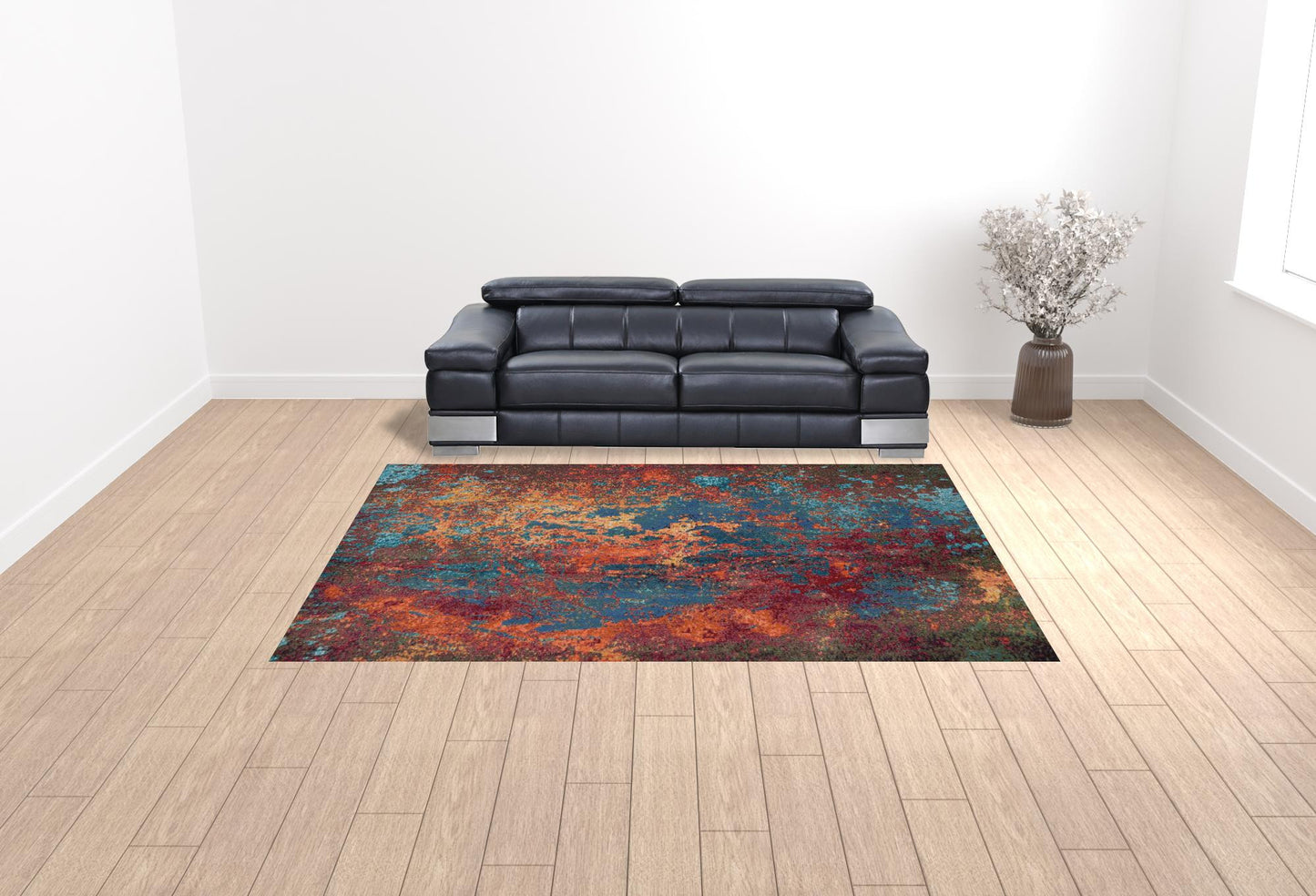 9' X 12' Blue and Orange Abstract Power Loom Area Rug - 108.0" (H) x 144.0" (W) x 0.5" (D)