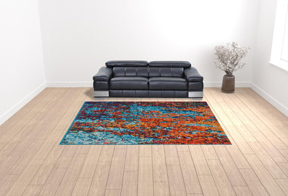 9' X 12' Blue and Orange Abstract Power Loom Area Rug - 108.0" (H) x 144.0" (W) x 0.5" (D)