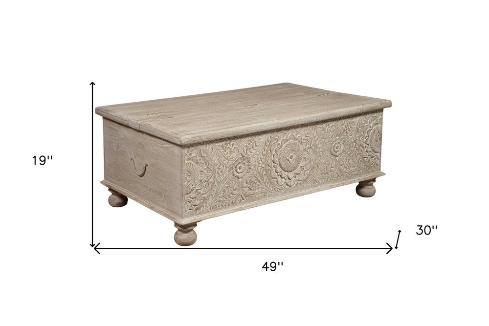49" Natural Solid Wood Distressed Lift Top Coffee Table HomeRoots