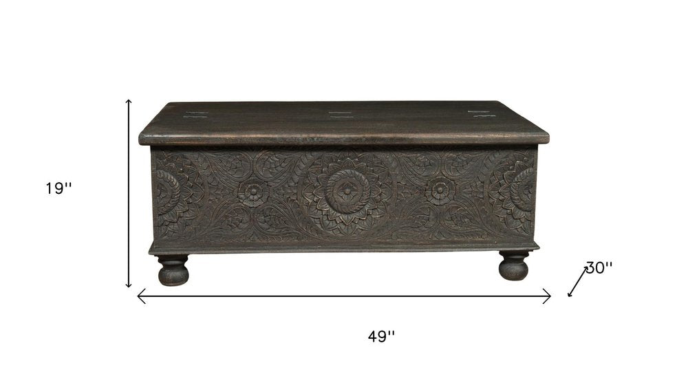 49" Black Solid Wood Distressed Lift Top Coffee Table HomeRoots